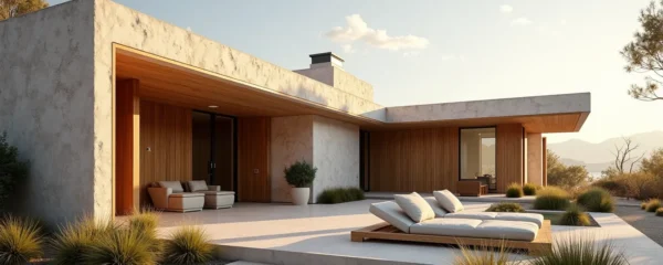 Maison contemporaine de luxe intégrant matériaux écologiques naturels et architecture bioclimatique