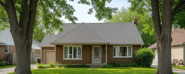 Maison résidentielle québécoise avec toiture en bardeaux dans un quartier de banlieue