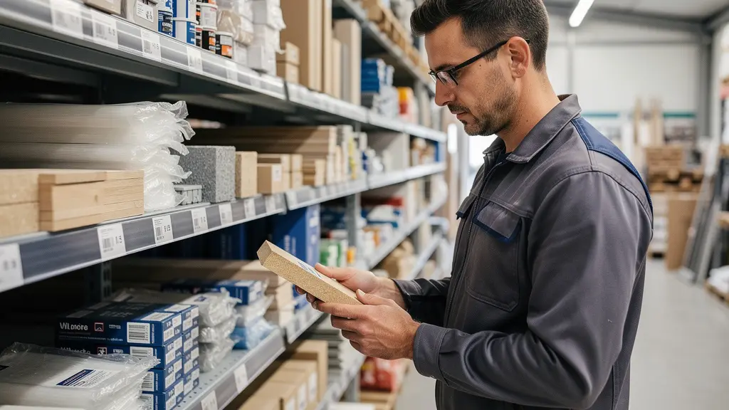Intérieur d'un magasin de matériaux de construction avec rayons bien achalandés